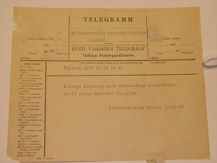 Naiskodukaitse Sadama jaoskonna telegramm Meremuuseumile