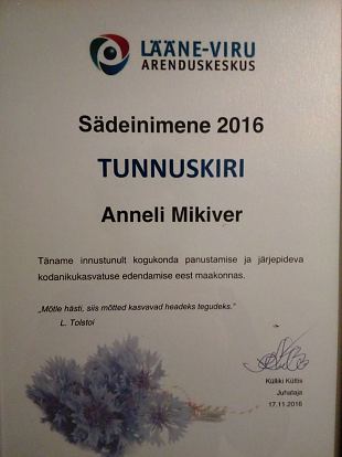 Anneli Mikiver on Lne-Virumaa „Sdeinimene 2016“